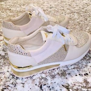 Michael Kors Gold/Cream Rhinestone Studded Sneakers